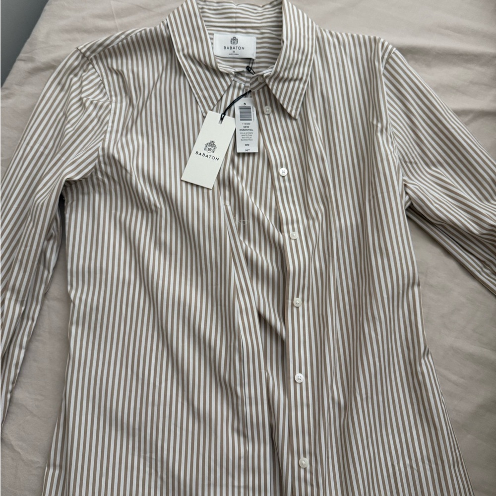 Babaton Women's Striped Button Down Shirt - Brown and White